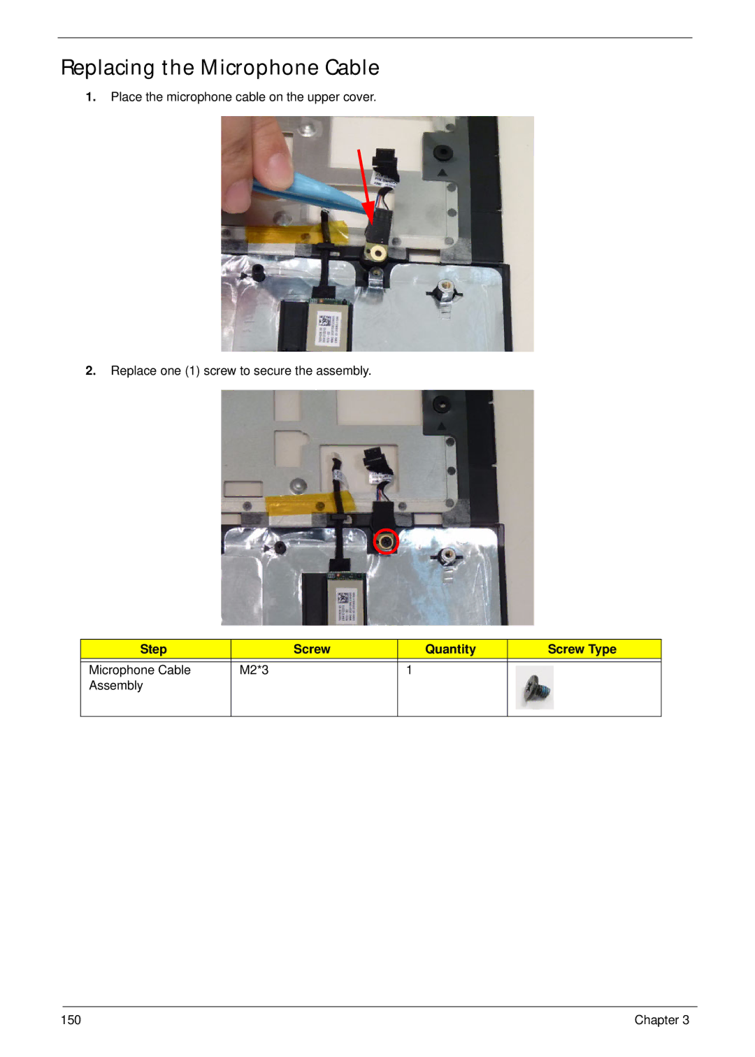 Aspire Digital 8943G manual Replacing the Microphone Cable 