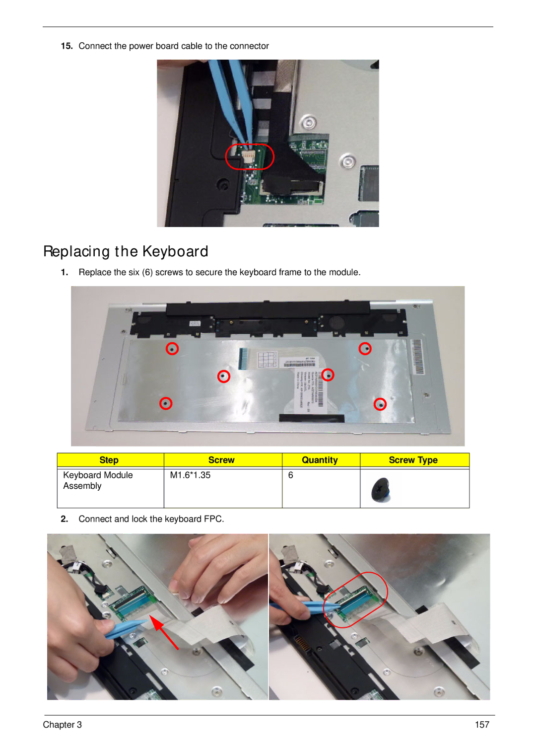 Aspire Digital 8943G manual Replacing the Keyboard, Step Screw Quantity Screw Type 