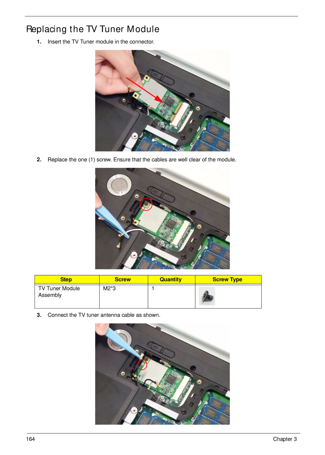 Aspire Digital 8943G manual Replacing the TV Tuner Module 