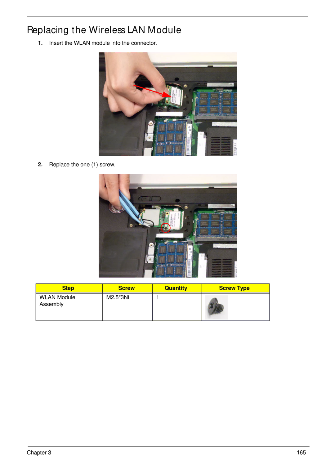 Aspire Digital 8943G manual Replacing the Wireless LAN Module 