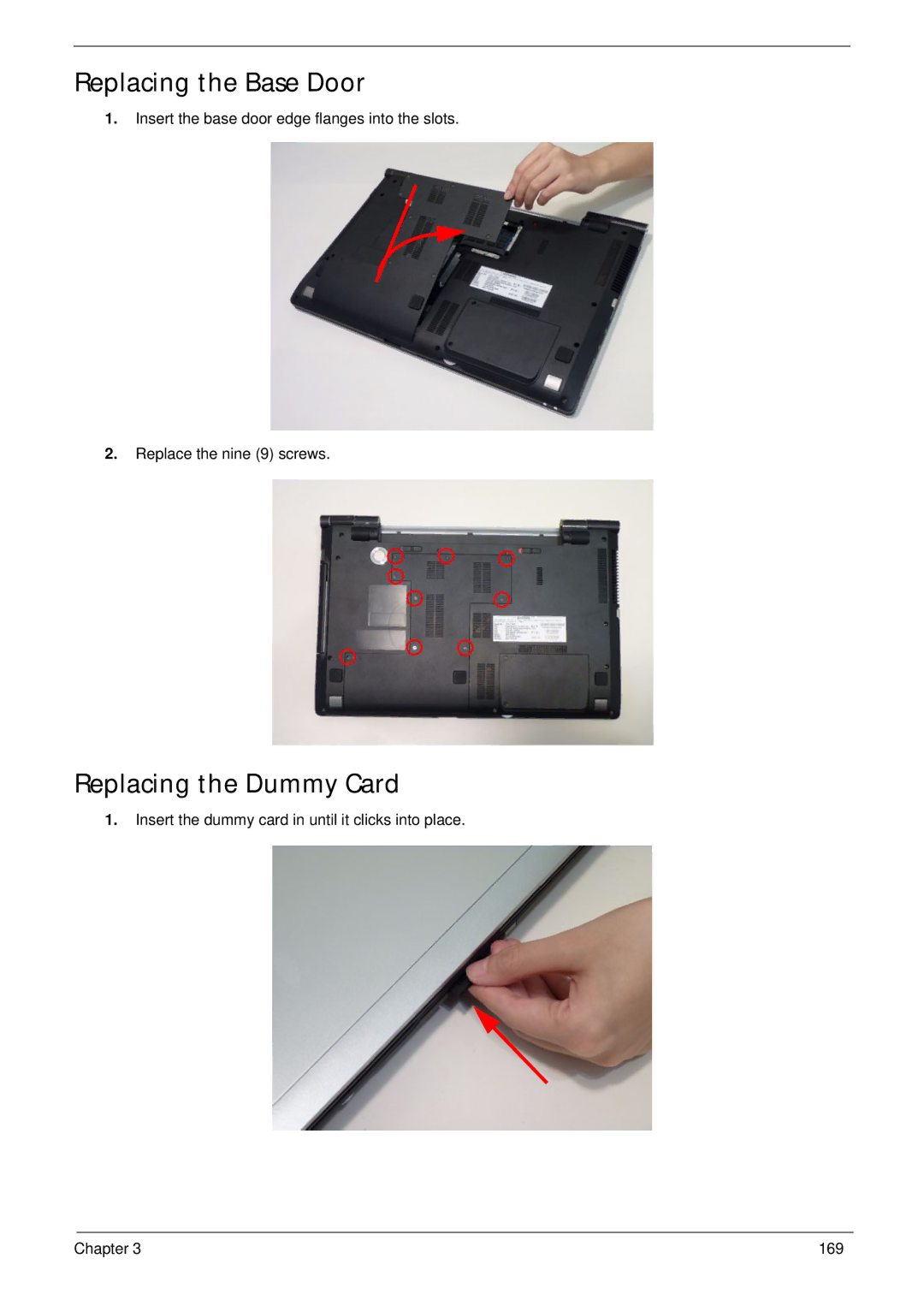 Aspire Digital 8943G manual Replacing the Base Door, Replacing the Dummy Card 