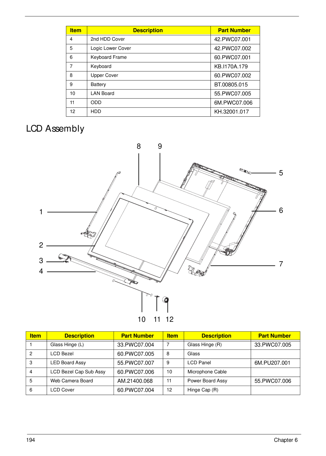 Aspire Digital 8943G manual LCD Assembly, 10 11 