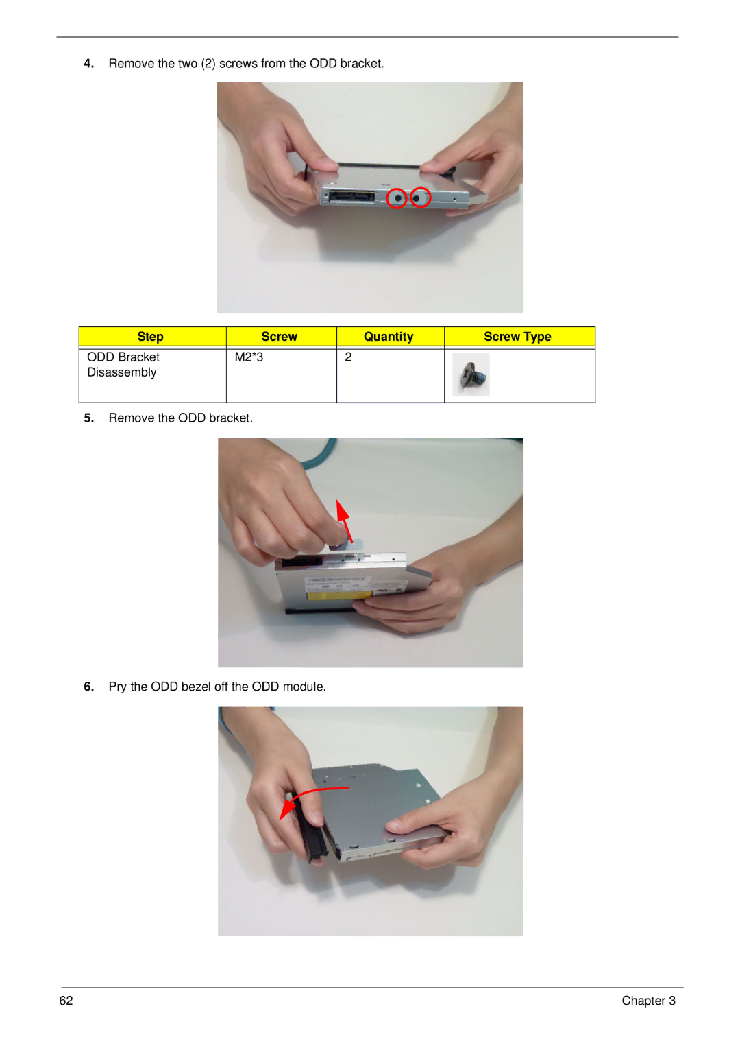 Aspire Digital 8943G manual Remove the two 2 screws from the ODD bracket 