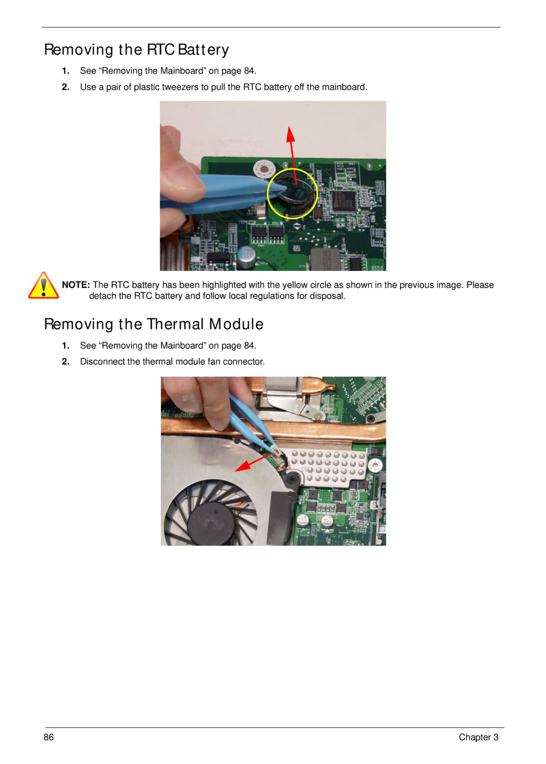 Aspire Digital 8943G manual Removing the RTC Battery, Removing the Thermal Module 