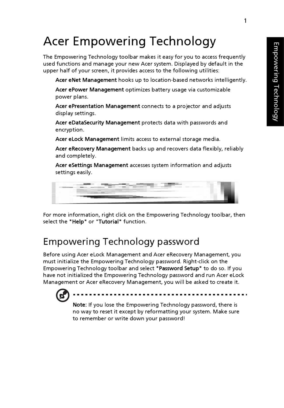 Aspire Digital 9800, 9810 manual Acer Empowering Technology, Empowering Technology password 