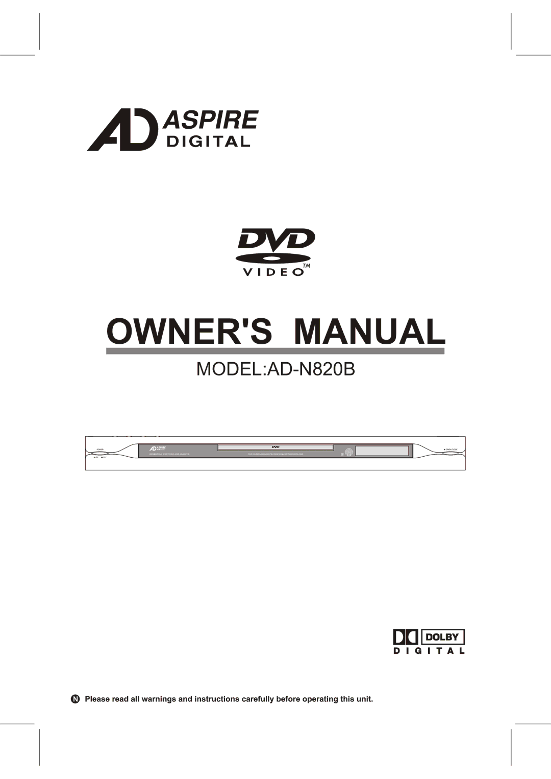 Aspire Digital owner manual MODELAD-N820B 