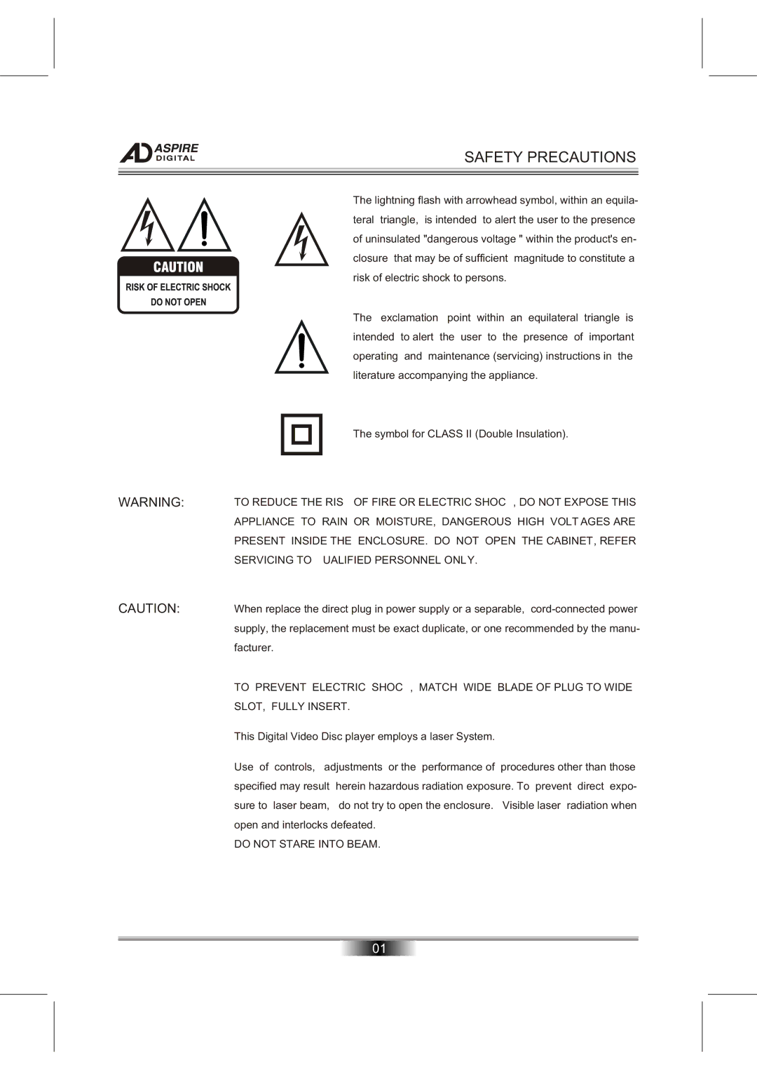 Aspire Digital AD-N820B owner manual Safety Precautions 