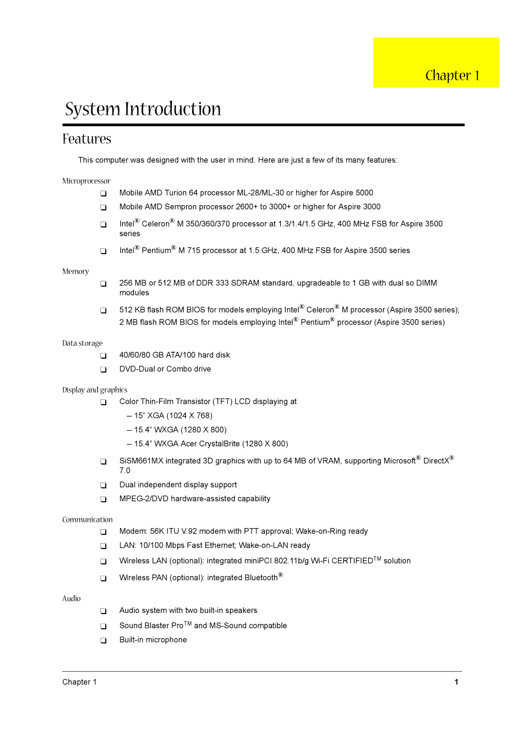 Aspire Digital aspire series manual Chapter, Features 