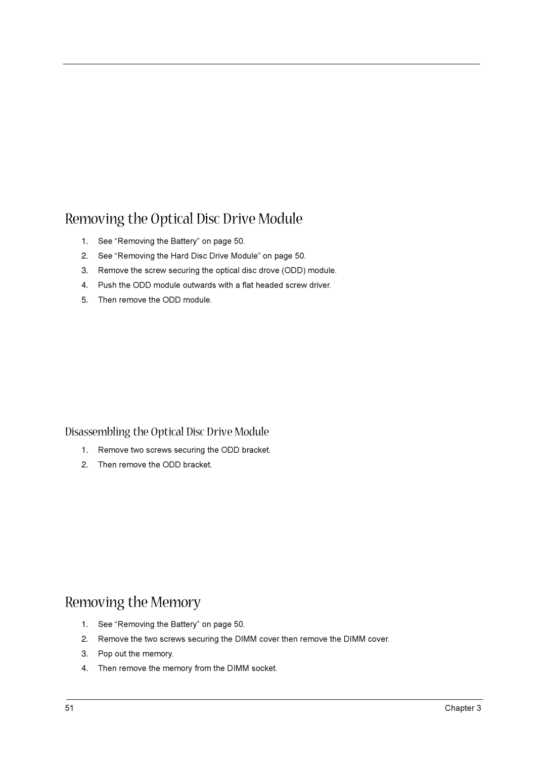 Aspire Digital aspire series manual Removing the Optical Disc Drive Module, Removing the Memory 