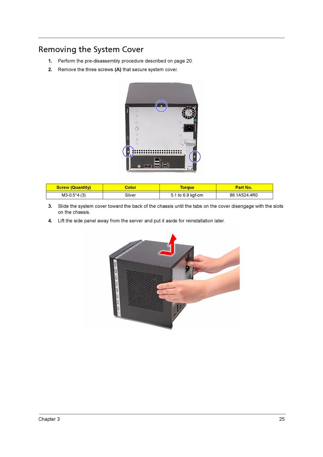 Aspire Digital H341, H342 manual Removing the System Cover 