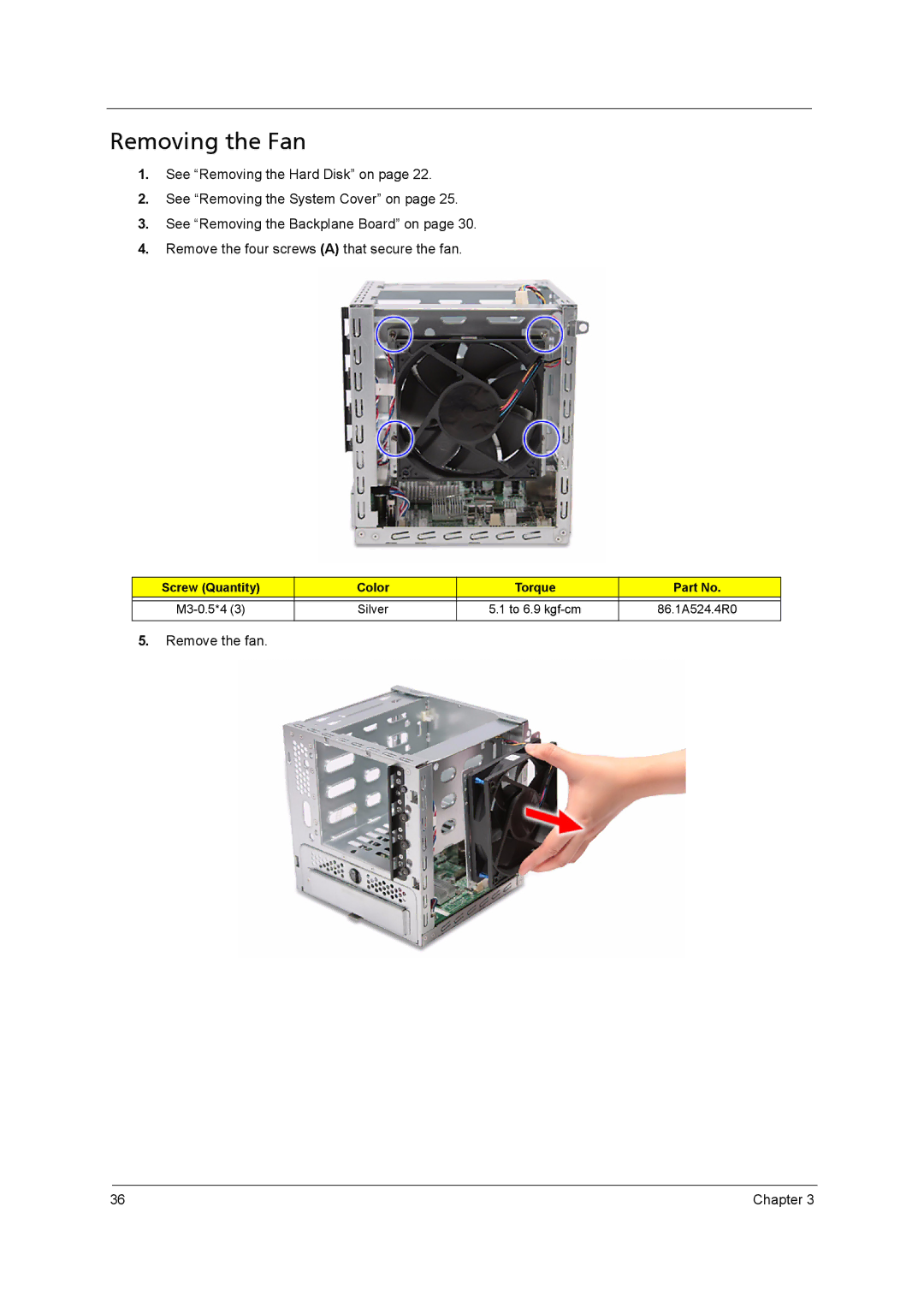 Aspire Digital H342, H341 manual Removing the Fan 