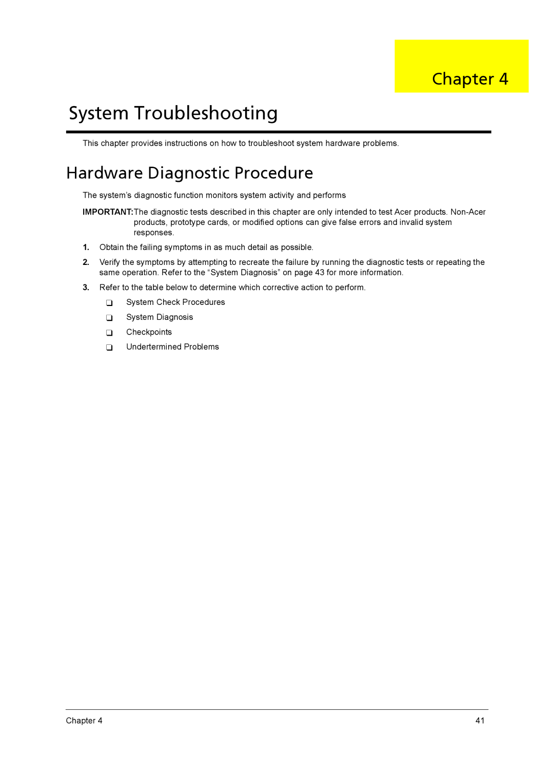 Aspire Digital H341, H342 manual System Troubleshooting, Hardware Diagnostic Procedure 