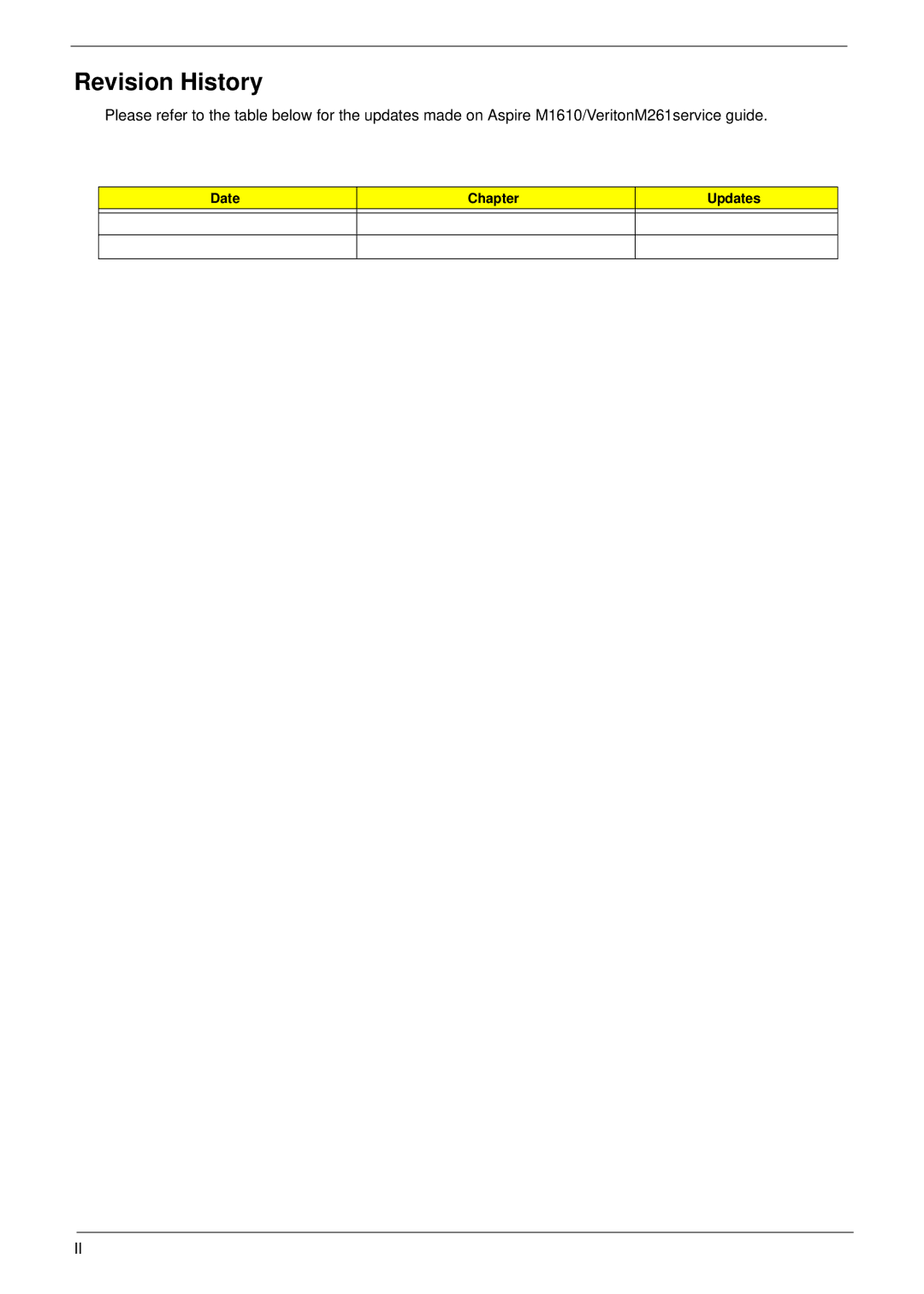 Aspire Digital M1610, M261 manual Revision History, Date Chapter Updates 