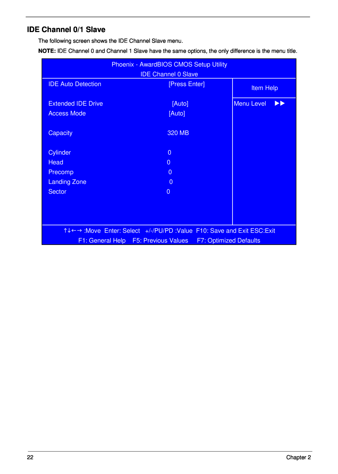 Aspire Digital M1610, M261 manual IDE Channel 0/1 Slave, The following screen shows the IDE Channel Slave menu 