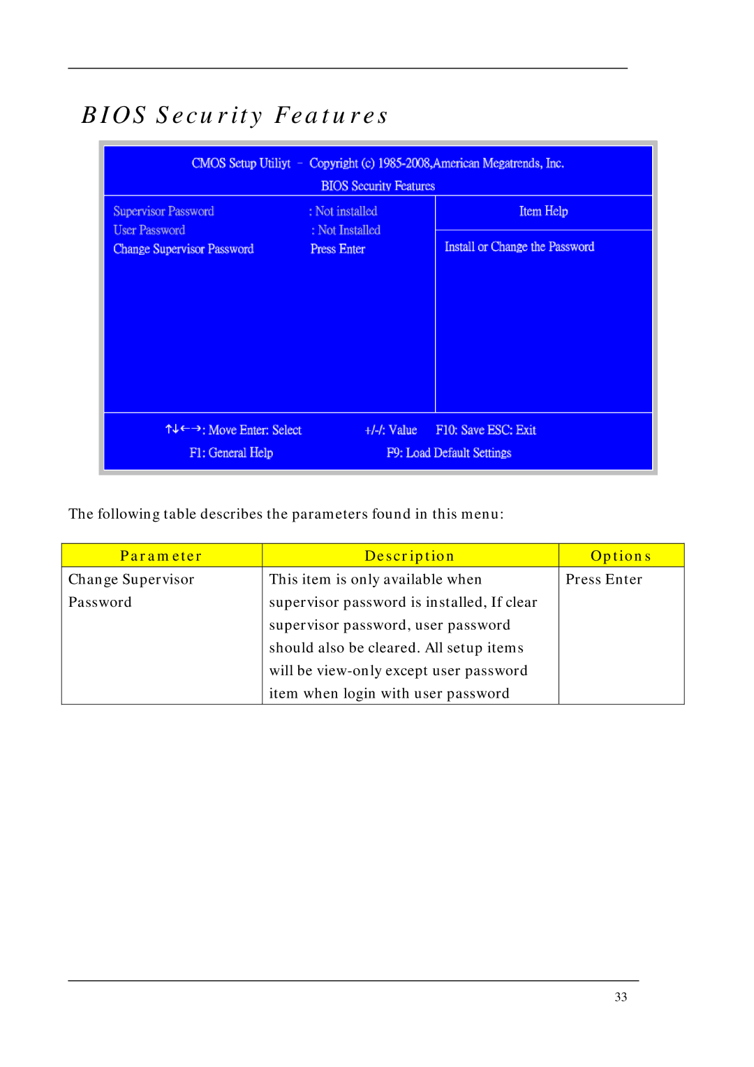 Aspire Digital M5711, M7711, M3710 manual Bios Security Features 