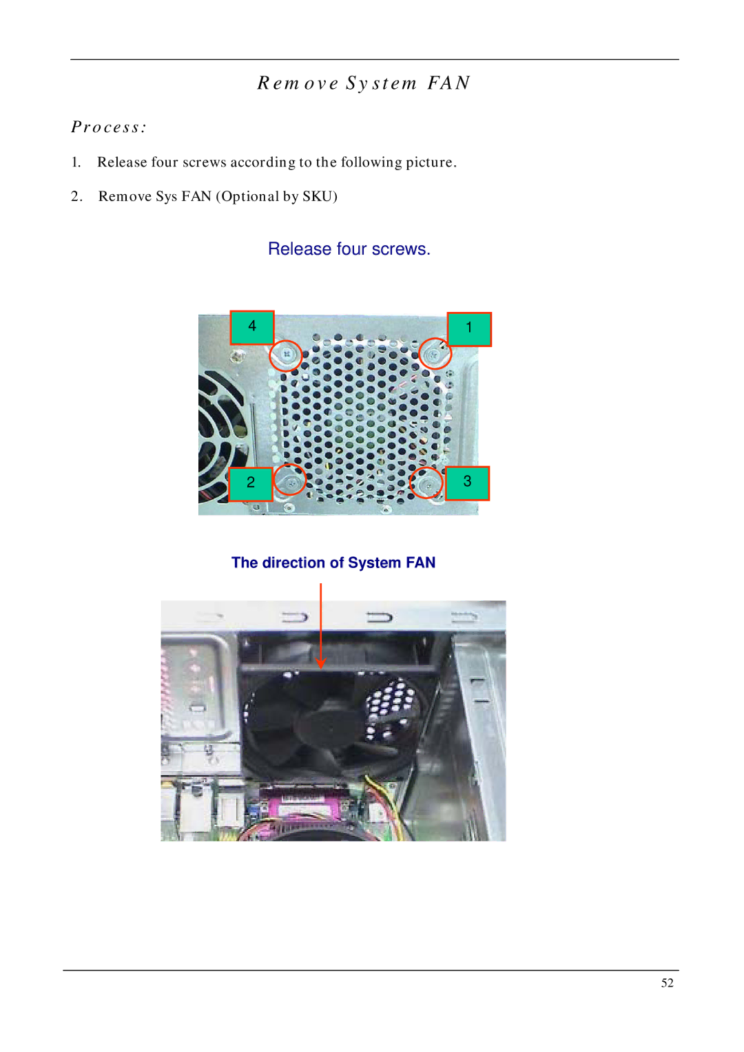 Aspire Digital M3710, M7711, M5711 manual Remove System FAN 