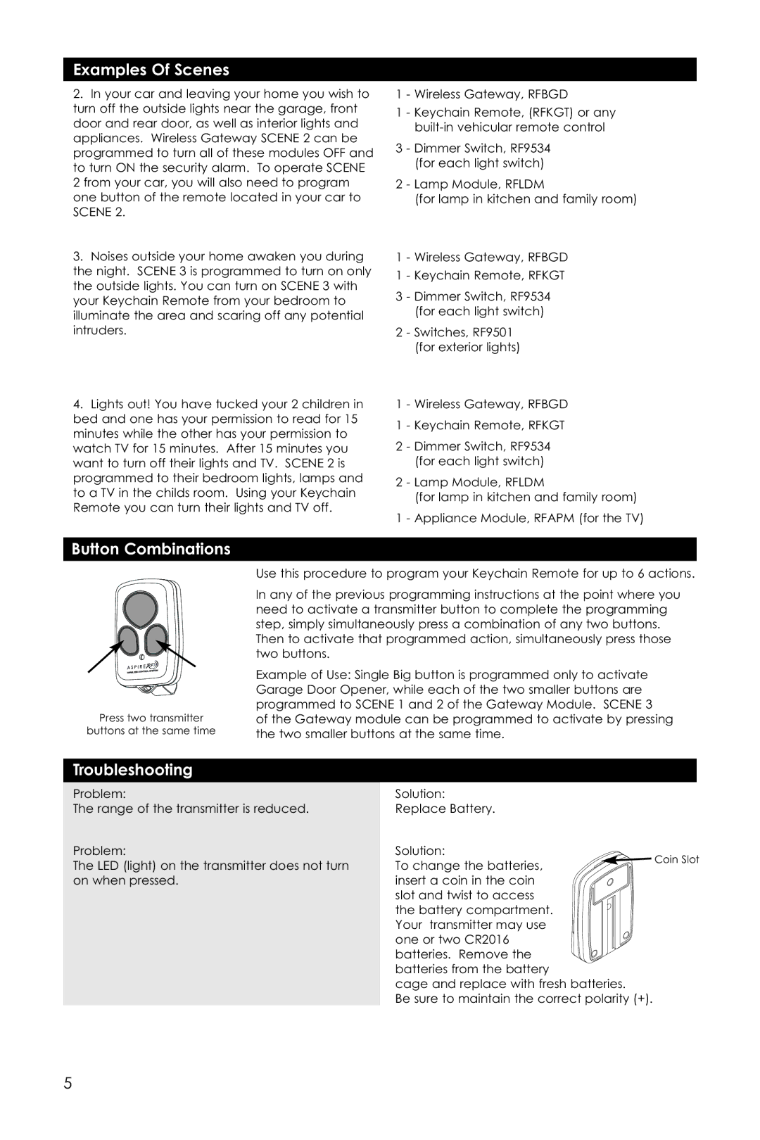 Aspire Digital RFKGT manual Button Combinations, Troubleshooting 