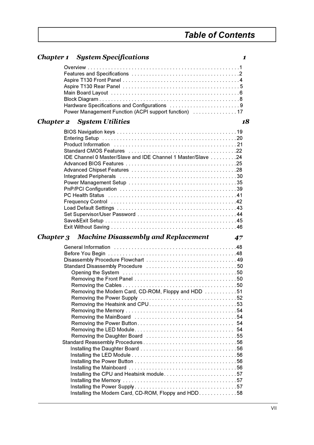 Aspire Digital T130 manual Table of Contents 