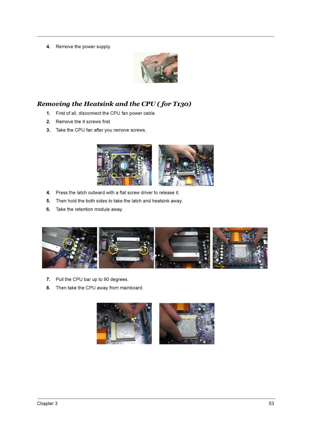 Aspire Digital manual Removing the Heatsink and the CPU for T130 