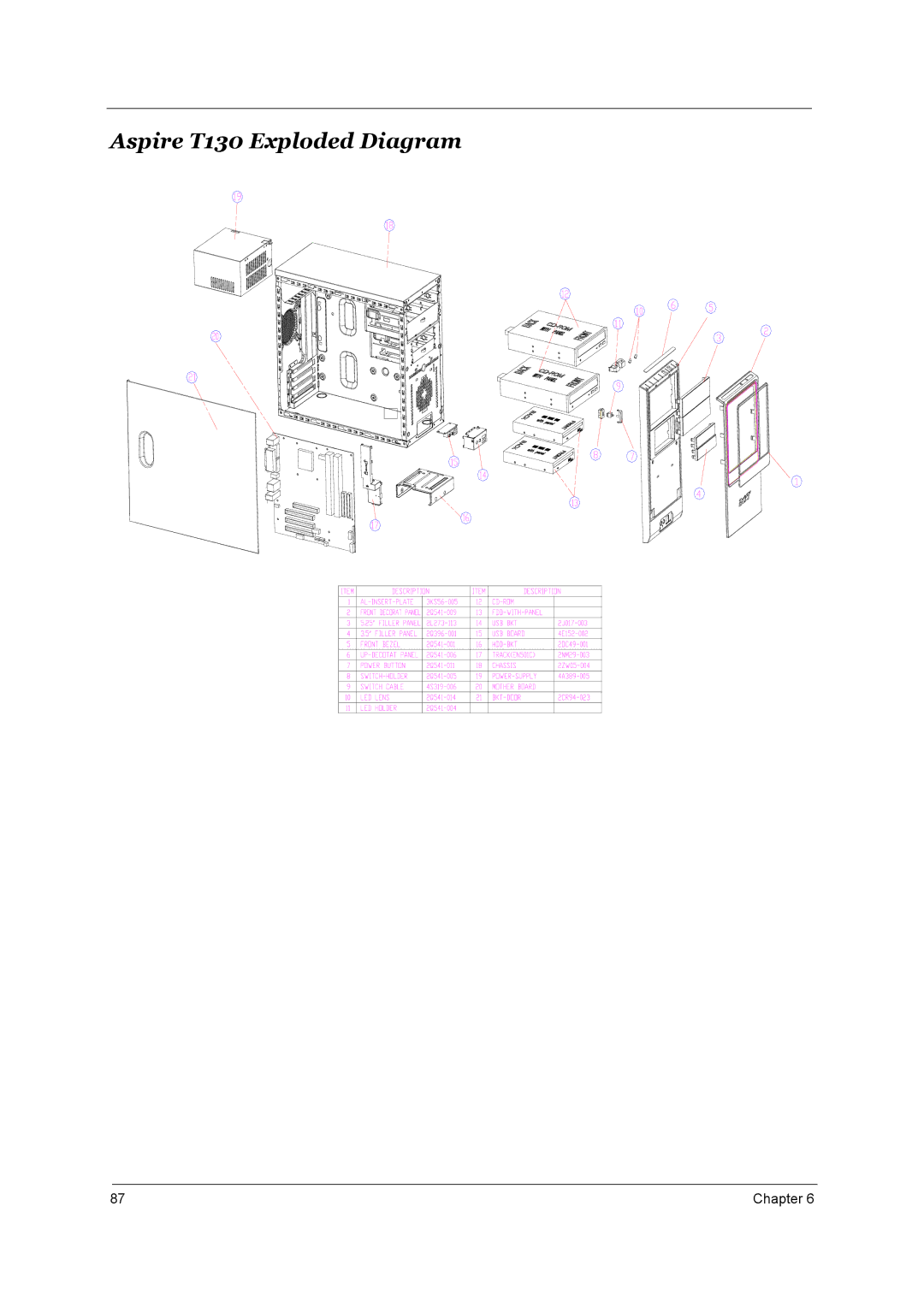 Aspire Digital manual Aspire T130 Exploded Diagram 