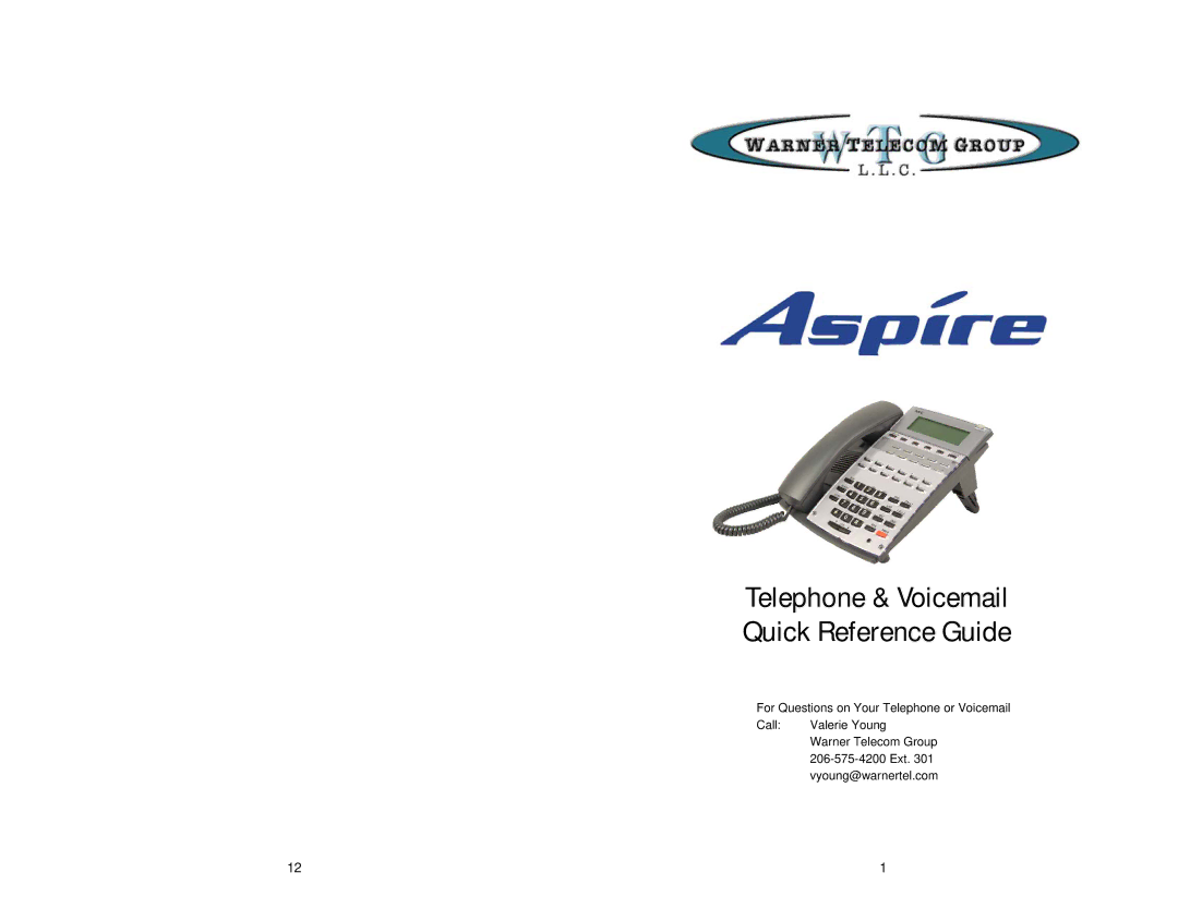 Aspire Digital manual Telephone & Voicemail Quick Reference Guide 