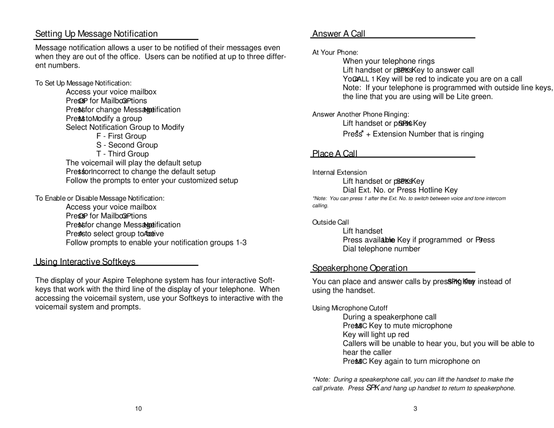 Aspire Digital Telephone & Voicemail manual Setting Up Message Notification, Using Interactive Softkeys, Answer a Call 