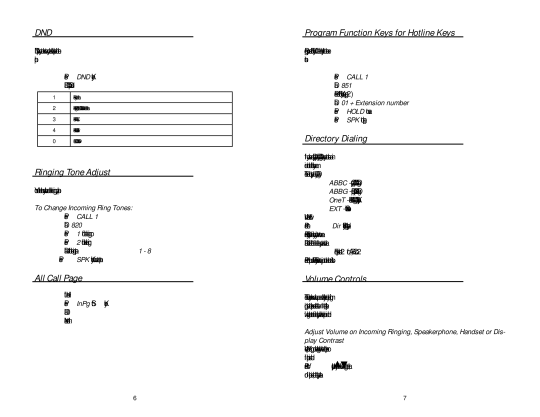 Aspire Digital Telephone & Voicemail manual Ringing Tone Adjust, All Call, Program Function Keys for Hotline Keys 
