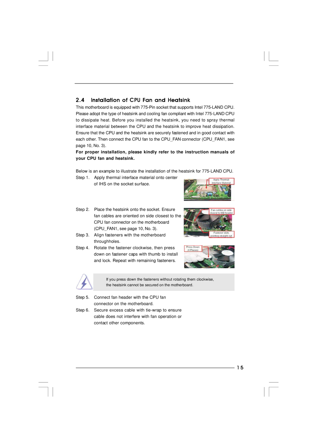 ASRock 2Core1066-2.13G manual Installation of CPU Fan and Heatsink 