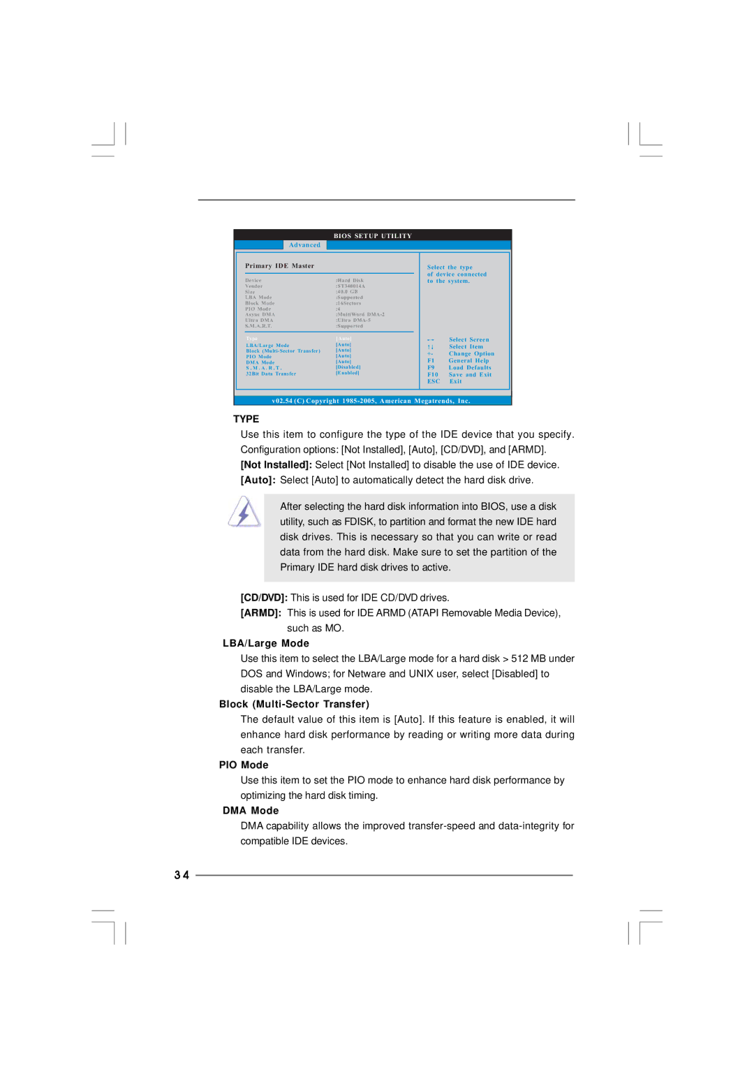 ASRock 2Core1066-2.13G manual LBA/Large Mode, Block Multi-Sector Transfer, PIO Mode, DMA Mode 