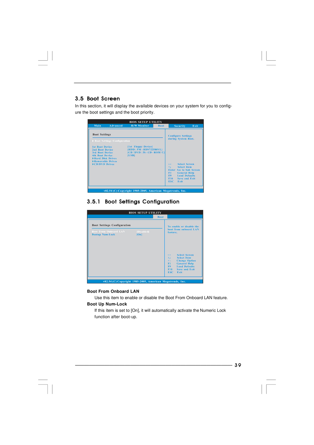 ASRock 2Core1066-2.13G manual Boot Screen, Boot Settings Configuration, Boot From Onboard LAN, Boot Up Num-Lock 