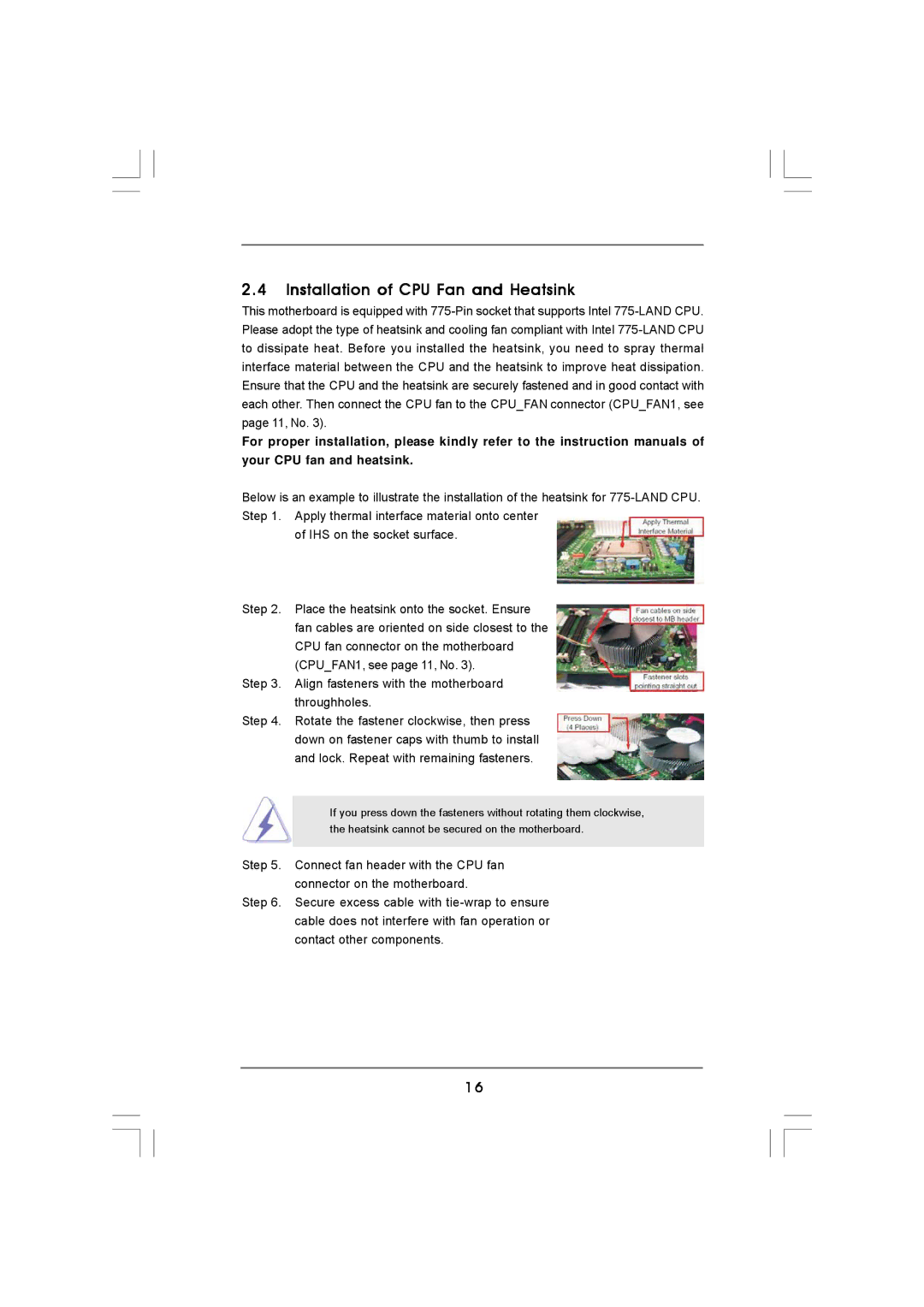 ASRock 4CORE1600TWINS-P35D manual Installation of CPU Fan and Heatsink 