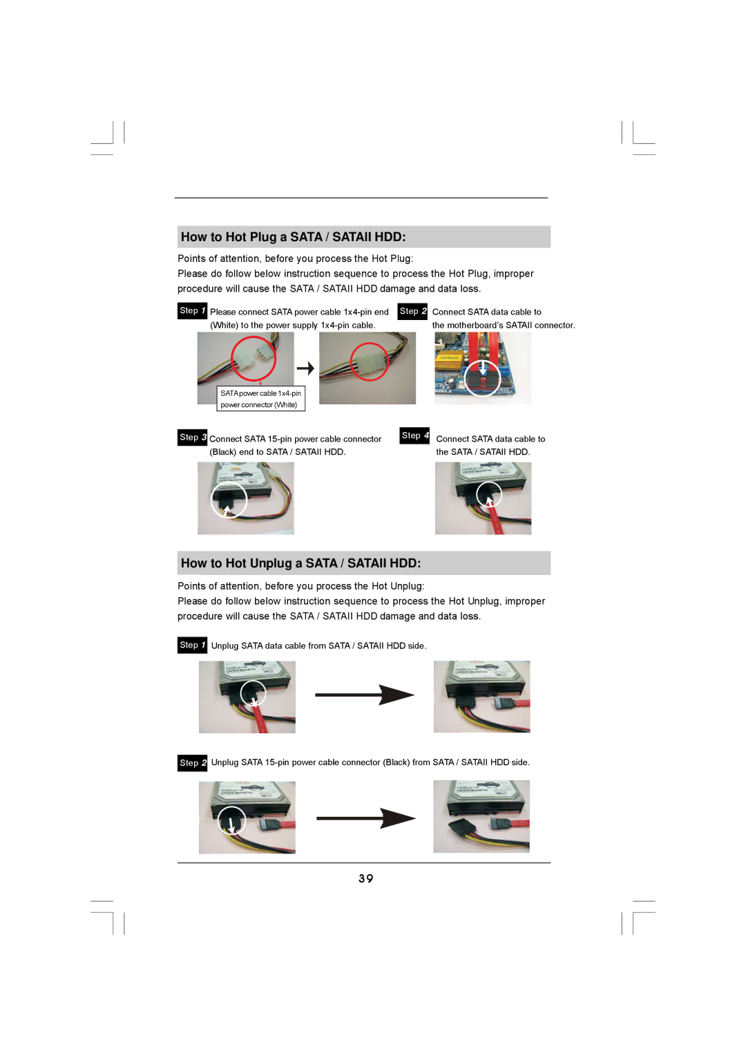 ASRock 4CORE1600TWINS-P35D manual How to Hot Plug a Sata / Sataii HDD, How to Hot Unplug a Sata / Sataii HDD 