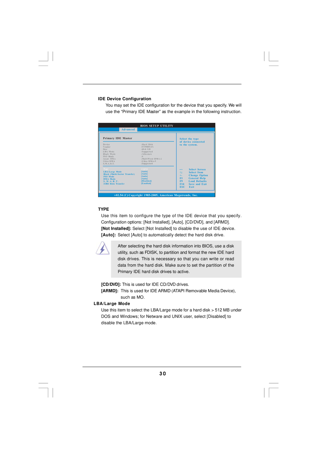 ASRock 775i915PL-SATA2 manual IDE Device Configuration, LBA/Large Mode 