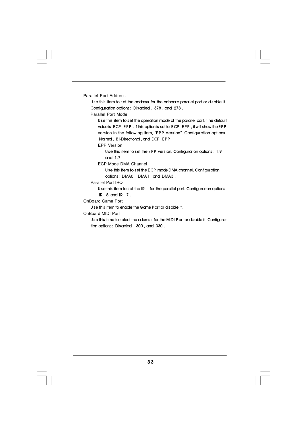 ASRock 775i915PL-SATA2 Parallel Port Address, Parallel Port Mode, EPP Version, ECP Mode DMA Channel, Parallel Port IRQ 