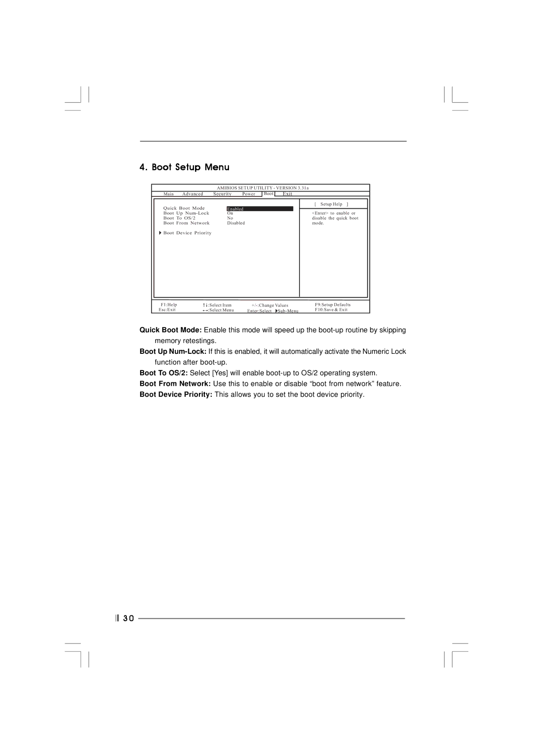 ASRock 775S61 manual Boot Setup Menu, Enabled 