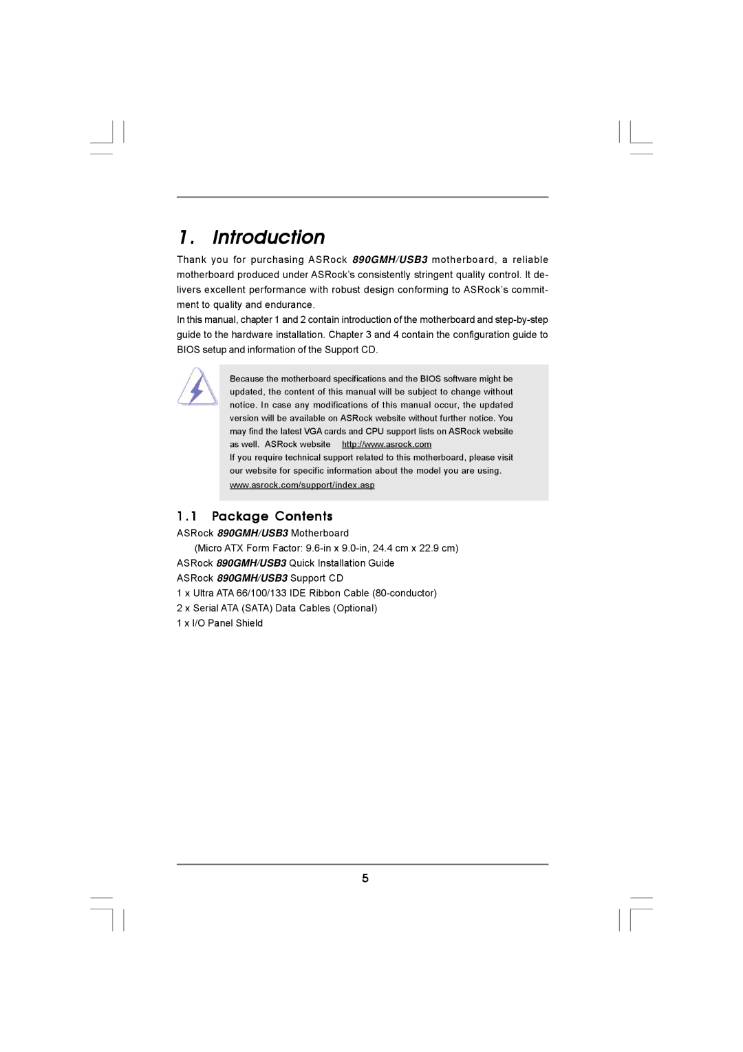 ASRock 890GMH/USB3 manual Introduction, Package Contents 