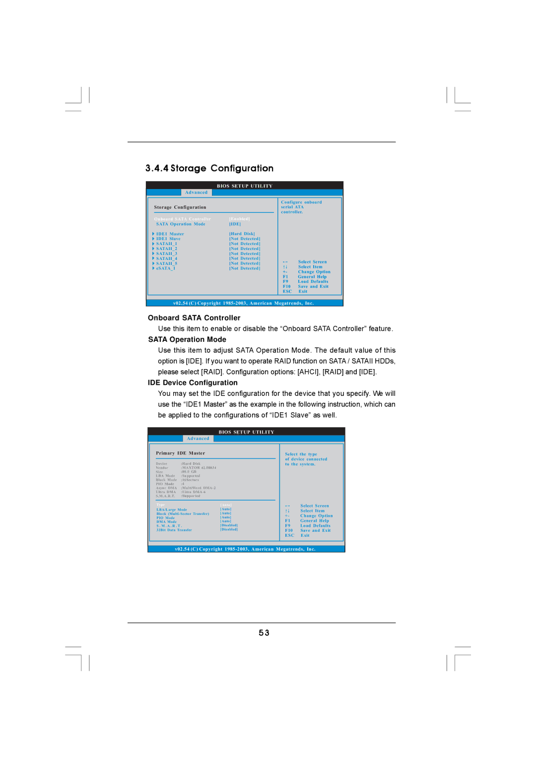 ASRock 890GMH/USB3 manual Storage Configuration, Onboard Sata Controller, Sata Operation Mode, IDE Device Configuration 