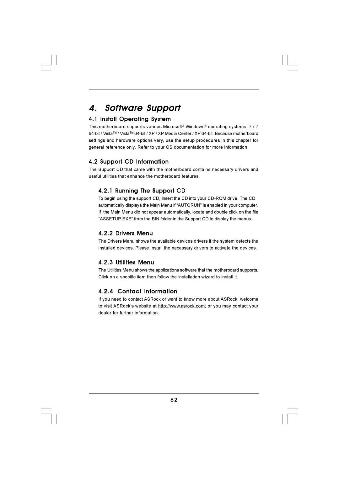 ASRock 890GMH/USB3 Install Operating System, Support CD Information, Running The Support CD, Drivers Menu, Utilities Menu 