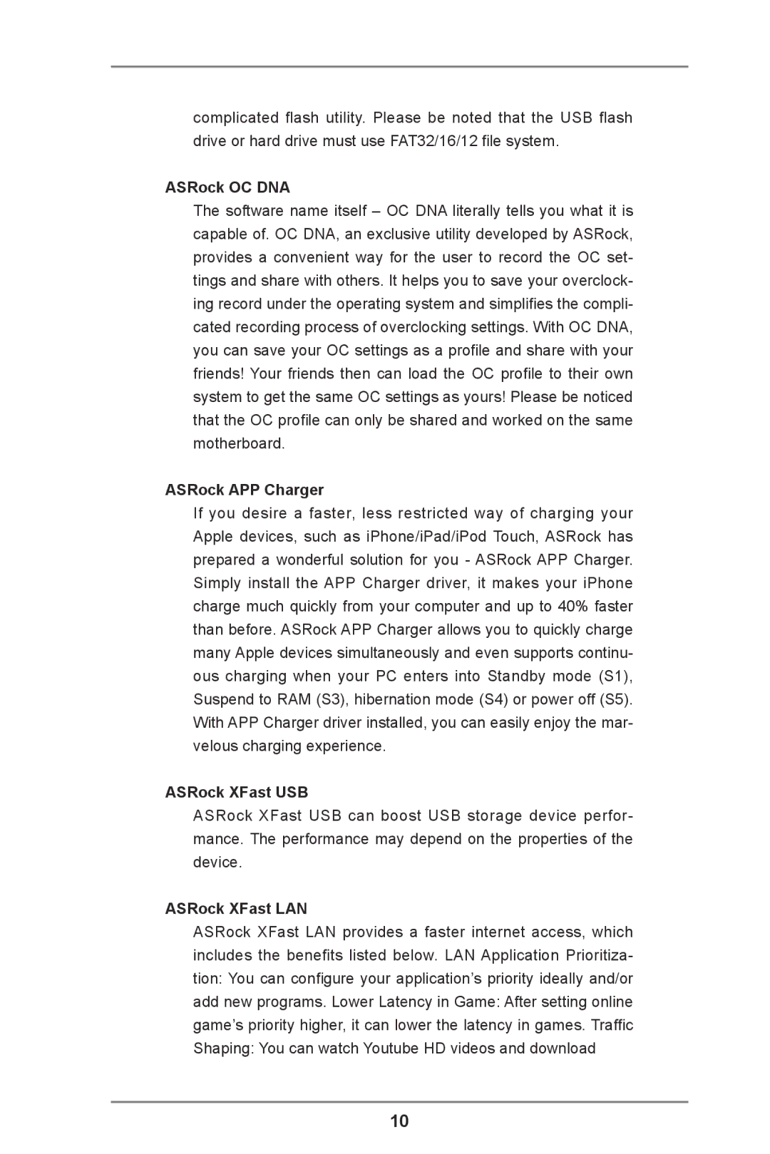 ASRock 960GC-GS FX manual ASRock OC DNA, ASRock APP Charger, ASRock XFast USB, ASRock XFast LAN 