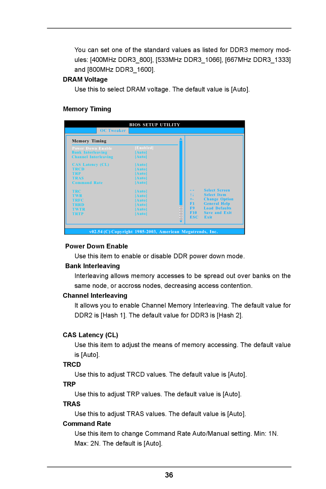 ASRock 960GC-GS FX Dram Voltage, Memory Timing, Power Down Enable, Bank Interleaving, Channel Interleaving, CAS Latency CL 