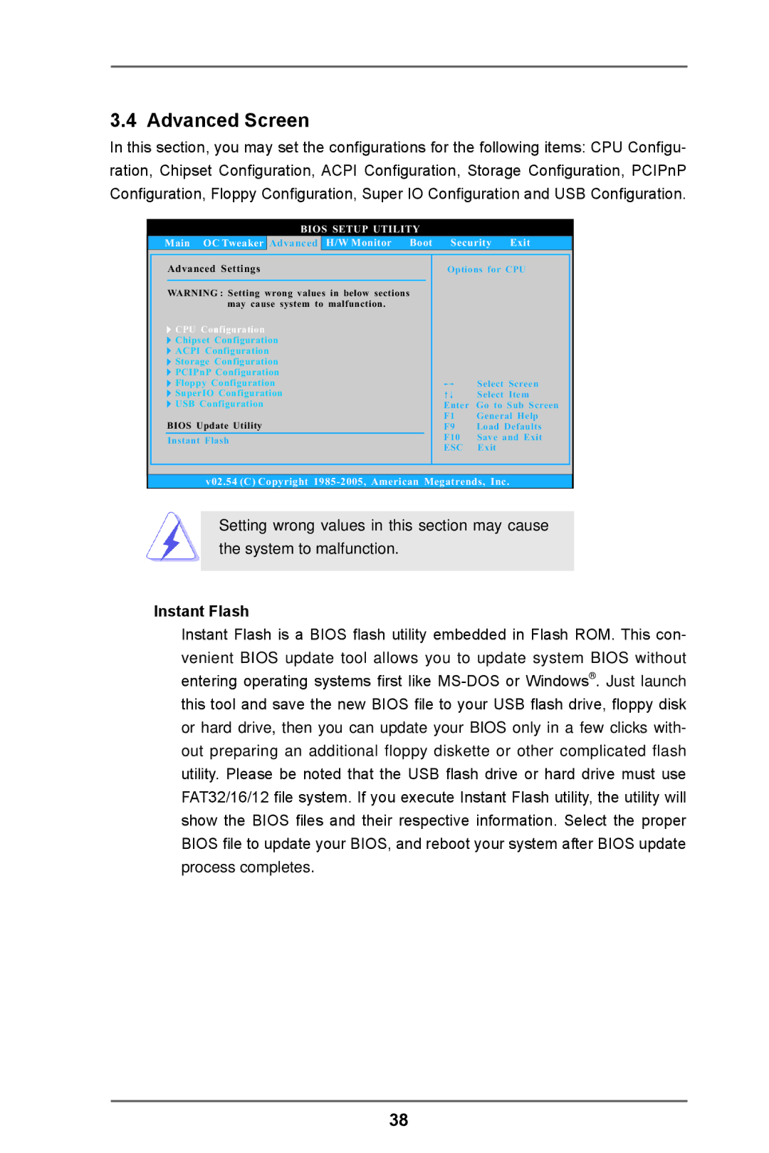 ASRock 960GC-GS FX manual Advanced Screen, Instant Flash, CPU Configuration 