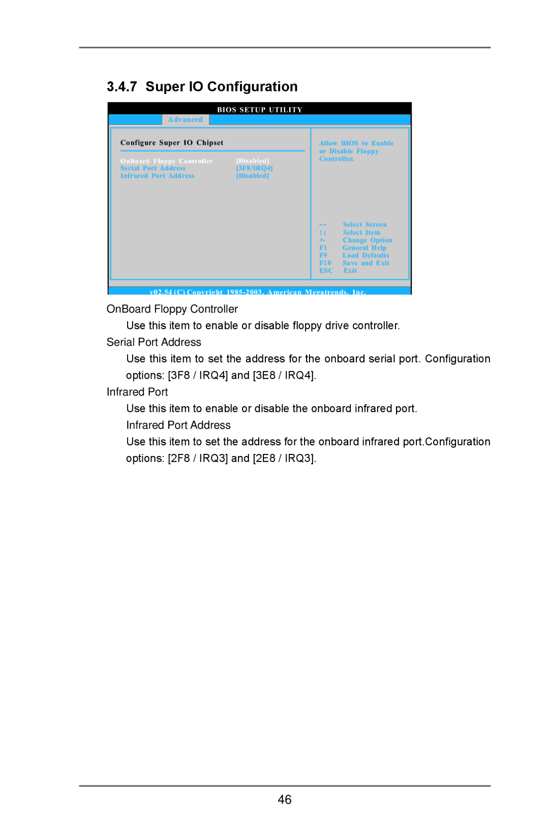 ASRock 960GC-GS FX manual Super IO Configuration, OnBoard Floppy Controller, Serial Port Address, Infrared Port 