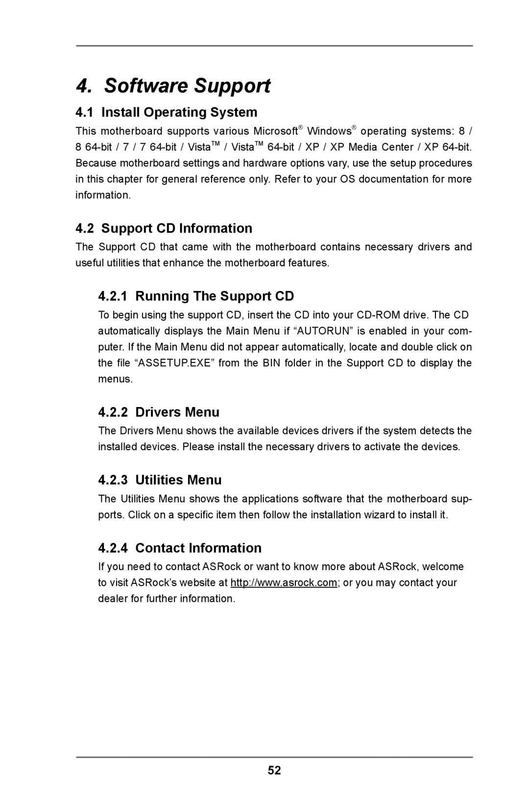 ASRock 960GC-GS FX Install Operating System, Support CD Information, Running The Support CD, Drivers Menu, Utilities Menu 