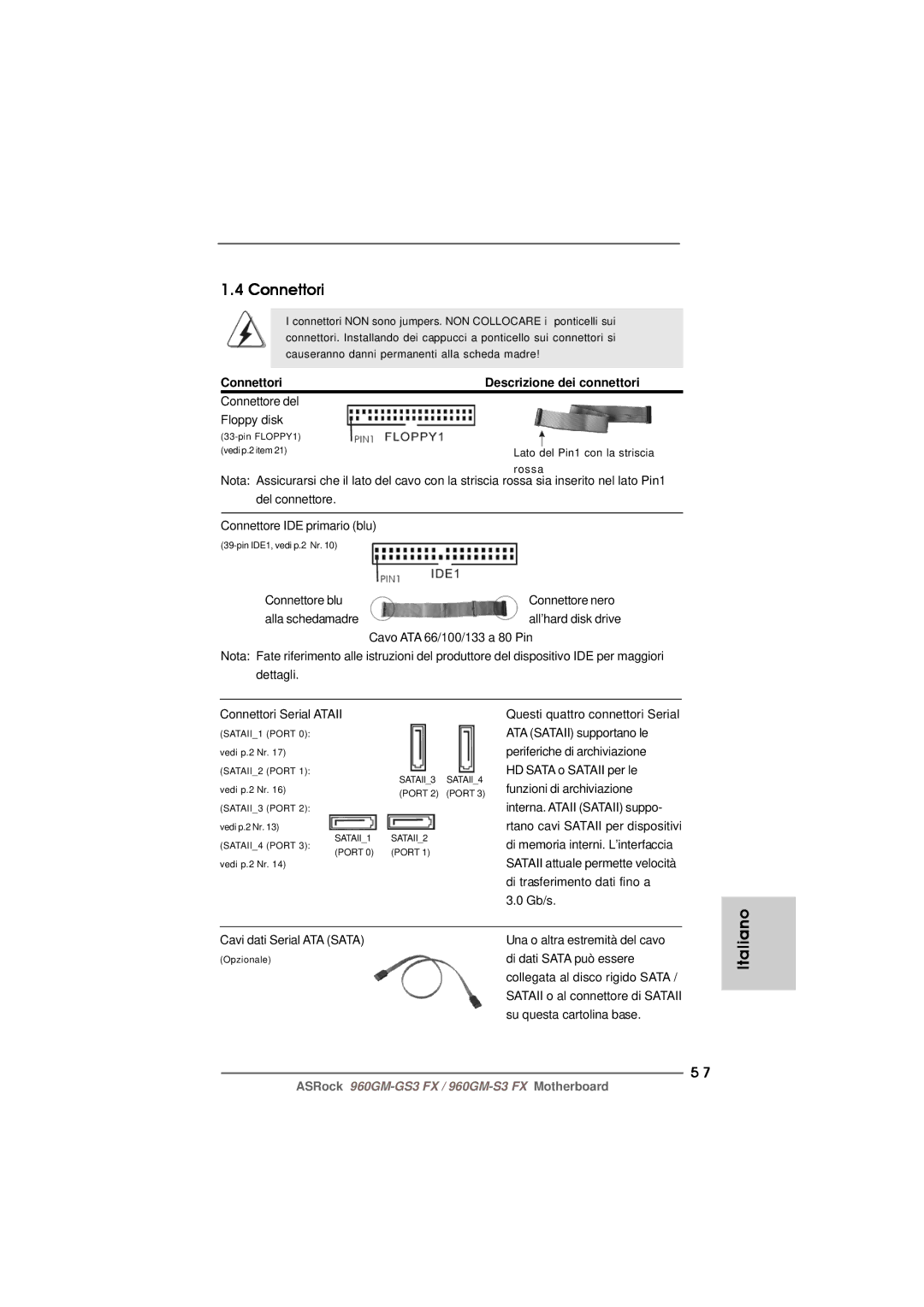ASRock 960GM-S3 FX manual Connettori Descrizione dei connettori 
