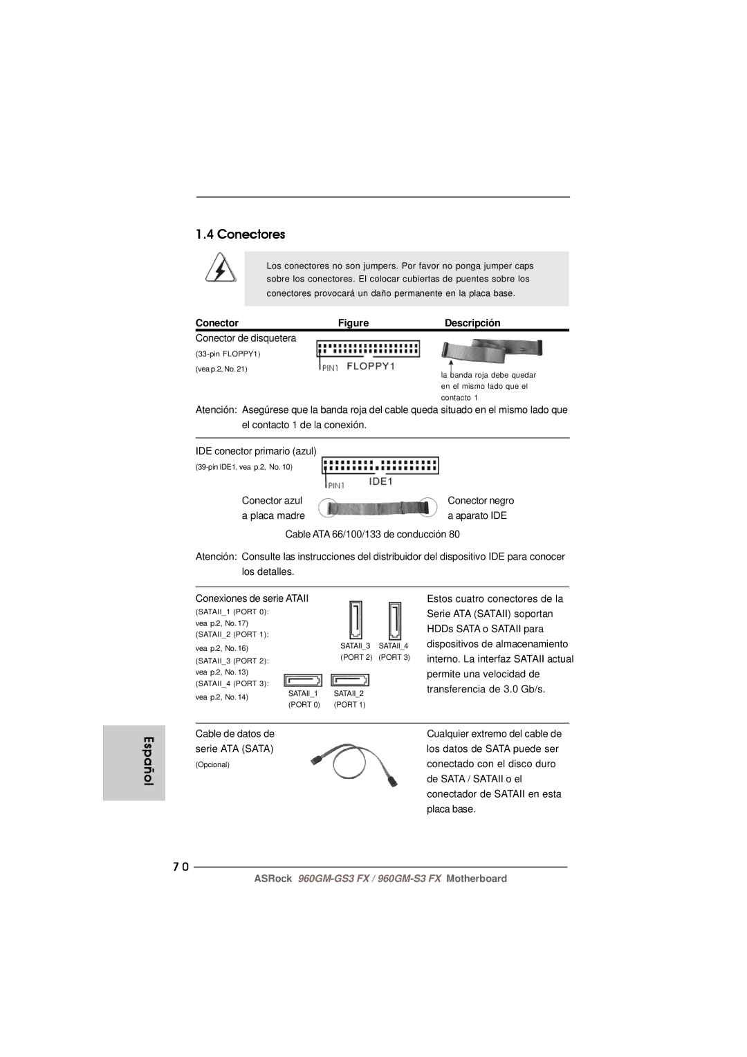 ASRock 960GM-S3 FX manual Conectores, Conector Descripción 