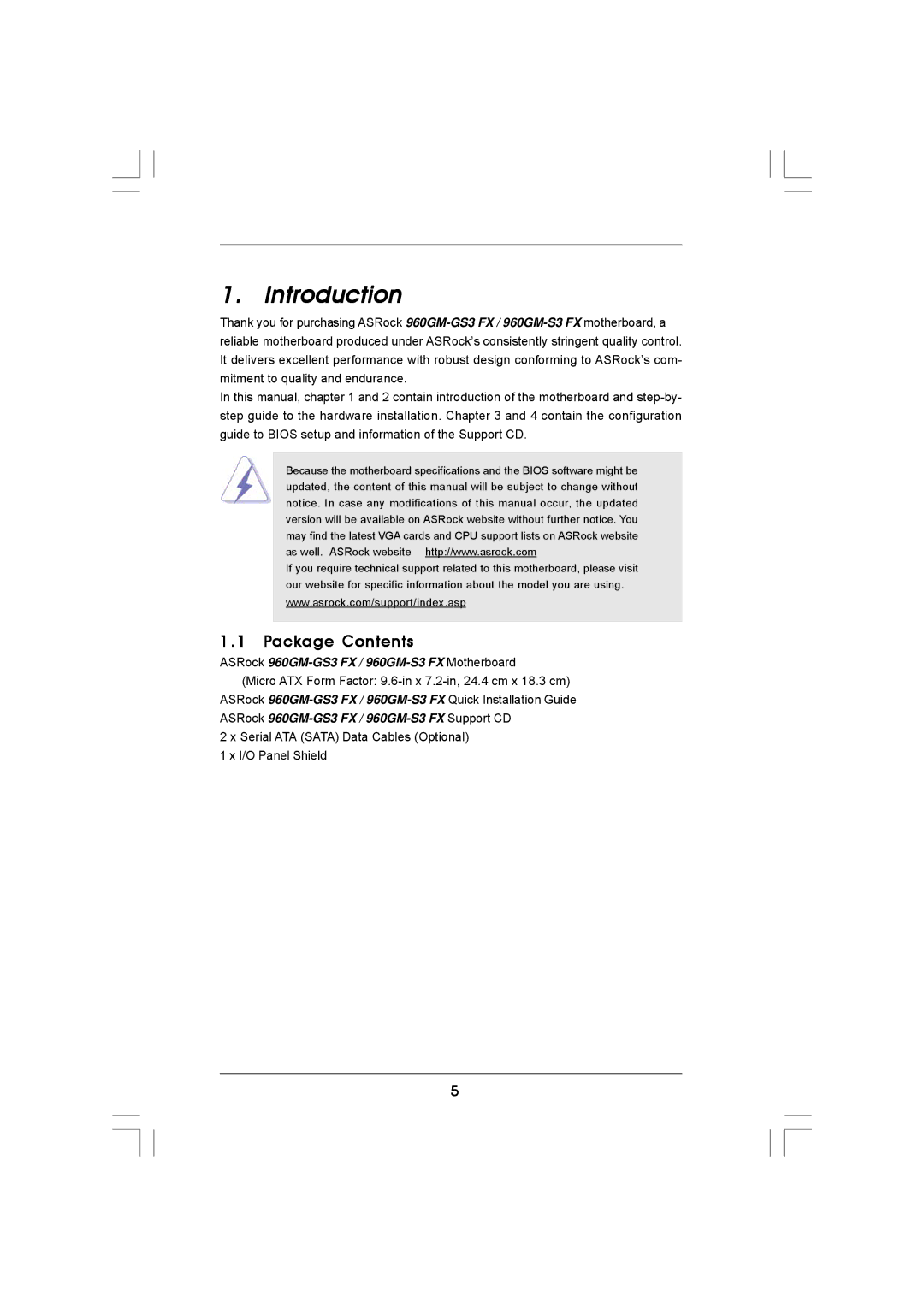 ASRock 960GM-S3 FX manual Introduction, Package Contents 