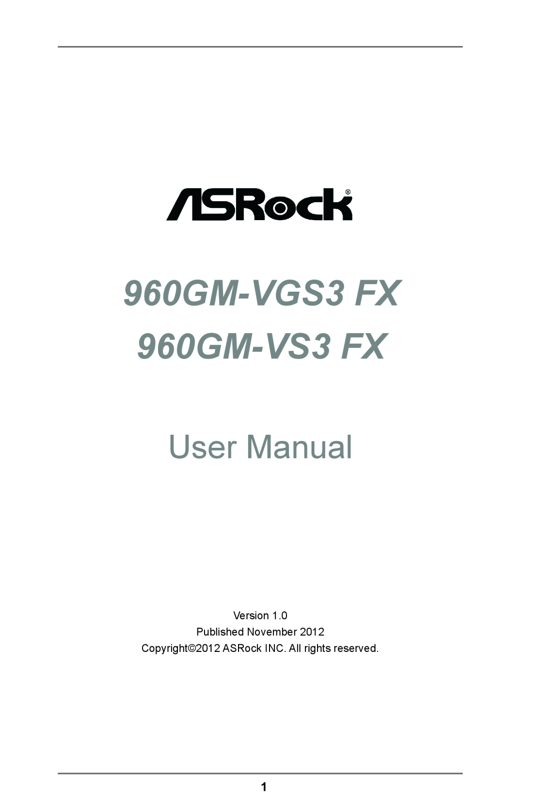 ASRock manual 960GM-VGS3 FX 960GM-VS3 FX, User Manual 