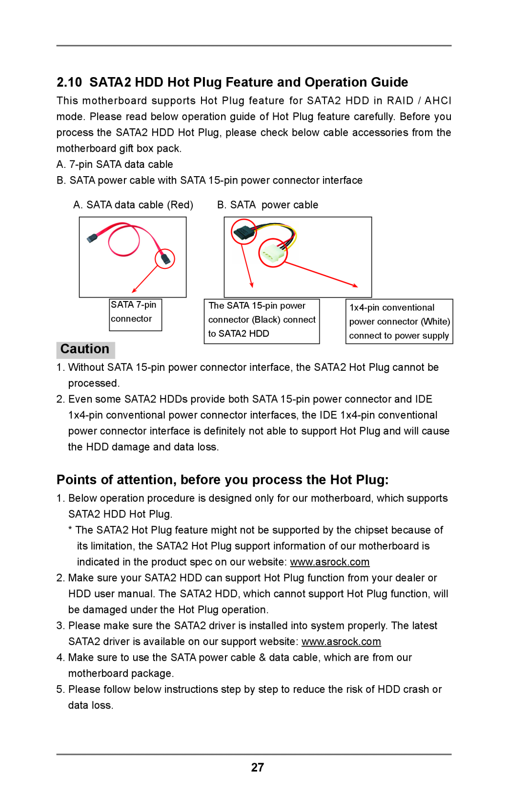 ASRock 960GM-VGS3 FX SATA2 HDD Hot Plug Feature and Operation Guide, Points of attention, before you process the Hot Plug 