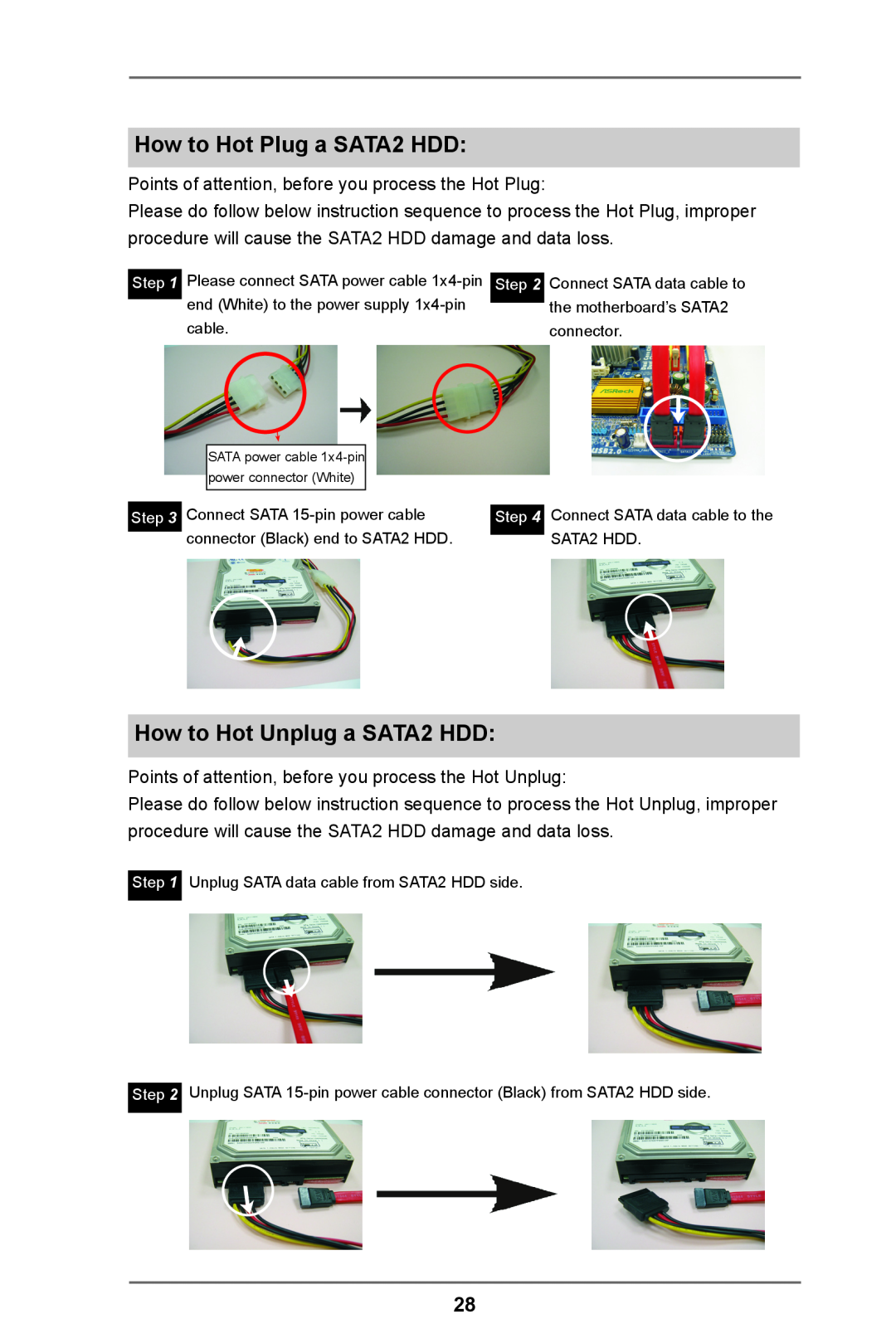 ASRock 960GM-VGS3 FX manual How to Hot Plug a SATA2 HDD, How to Hot Unplug a SATA2 HDD 