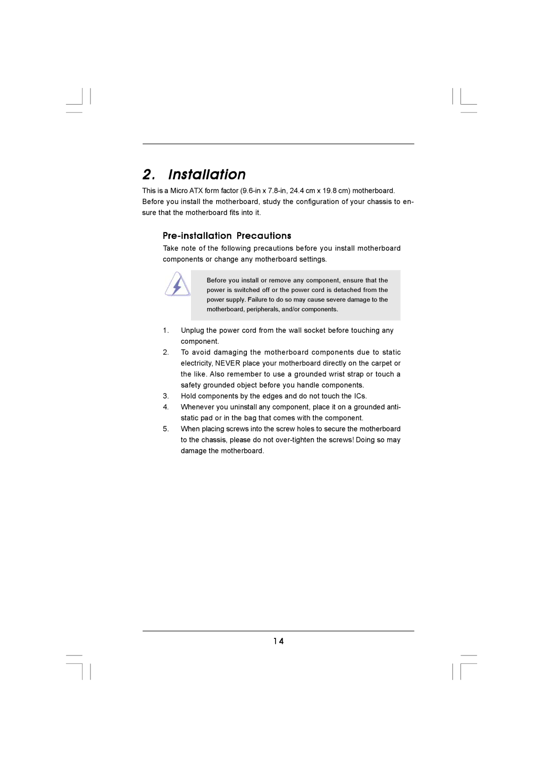 ASRock 960GM/U3S3 FX manual Installation, Pre-installation Precautions 